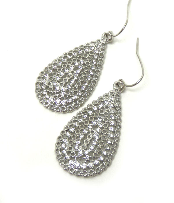 Premier electro plating crystal and metal filigree teardrop earring