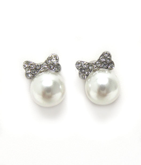 Premier electro plating crystal bow and pearl earring