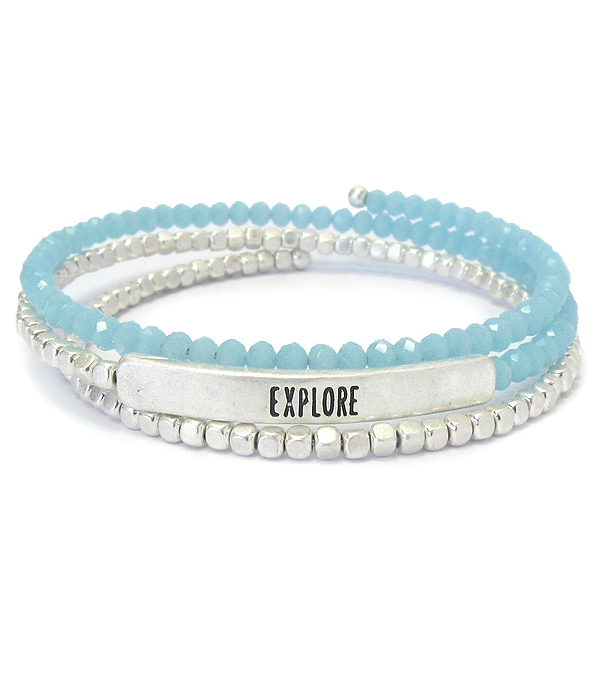 Multi glass and metal bead memory wire wrap bracelet - explore