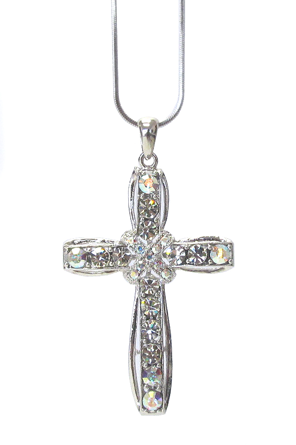 WHITEGOLD PLATING CRYSTAL CROSS PENDANT NECKLACE