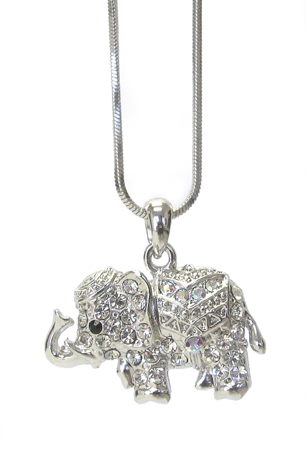 WHITEGOLD PLATING CRYSTAL ELEPHANT PENDANT NECKLACE