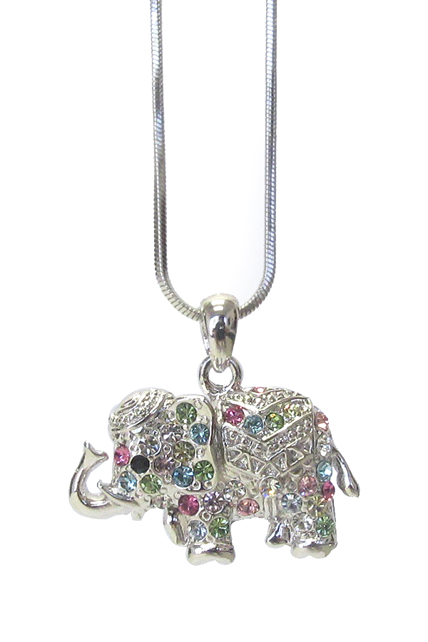 WHITEGOLD PLATING CRYSTAL ELEPHANT PENDANT NECKLACE