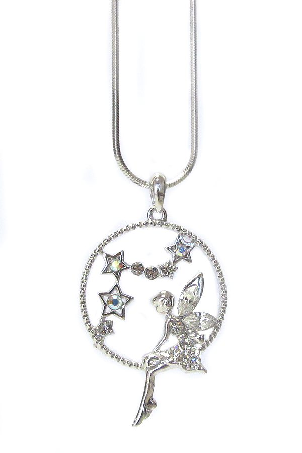 WHITEGOLD PLATING CRYSTAL FAIRY PENDANT NECKLACE