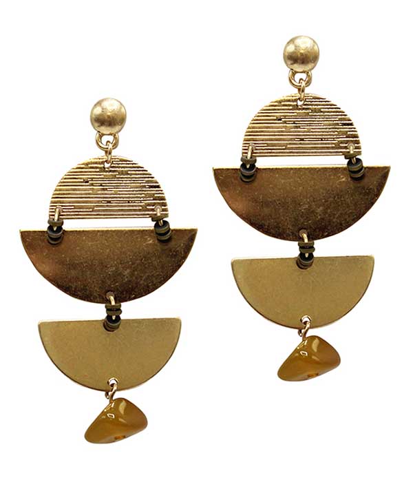 Semi precious stone and half moon link drop earring