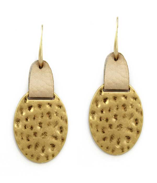 Textured metal and natural wood earring