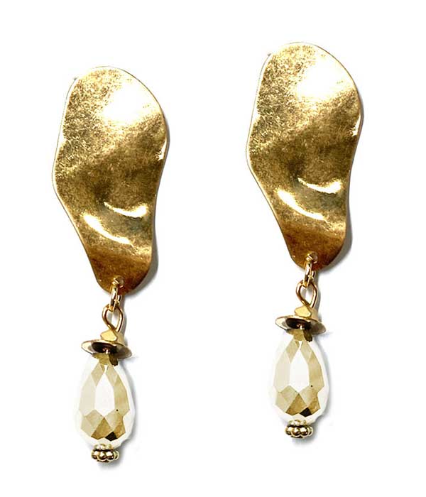 ORGANIC SHAPE METAL AND FACET STONE DROP EARRING