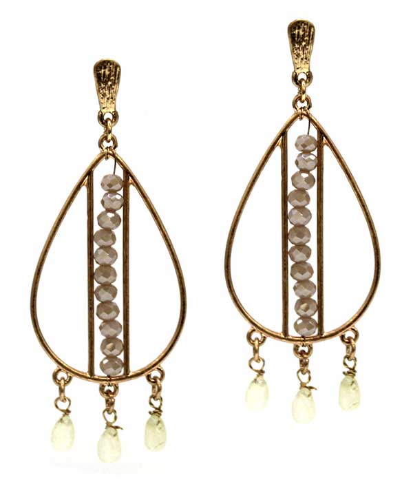Facet stone and semi precious stone wire teardrop earring