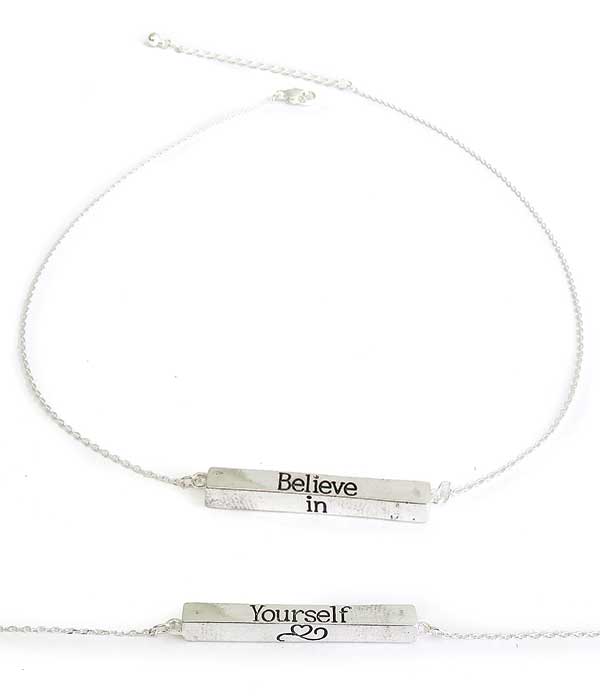 RELIGIOUS INSPIRATION MESSAGE BAR PENDANT NECKLACE - BELIEVE IN YOURSELF