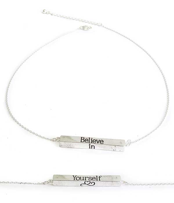 Religious inspiration message bar pendant necklace - believe in yourself