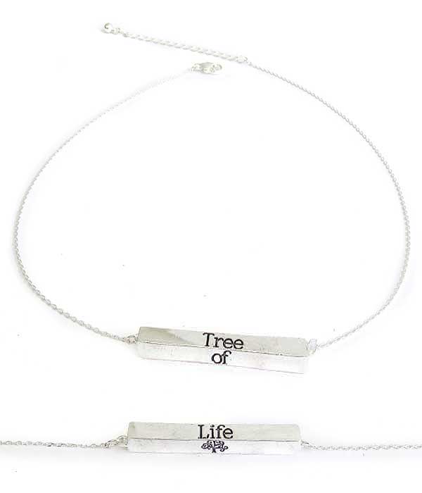 RELIGIOUS INSPIRATION MESSAGE BAR PENDANT NECKLACE - TREE OF LIFE