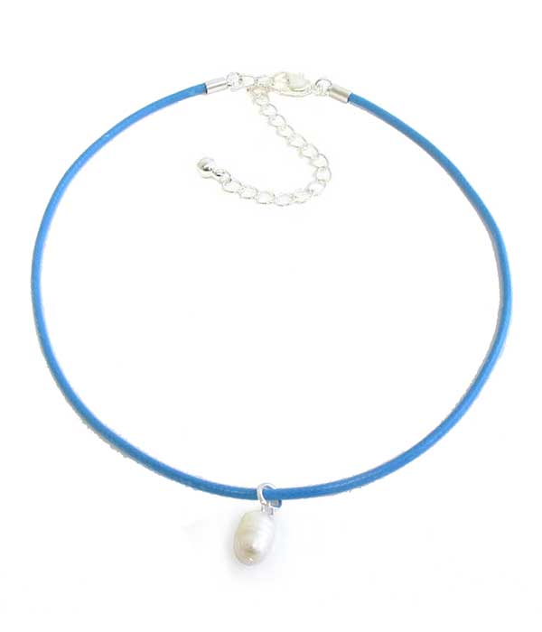 FRESHWATER PEARL PENDANT CORD CHOKER NECKLACE