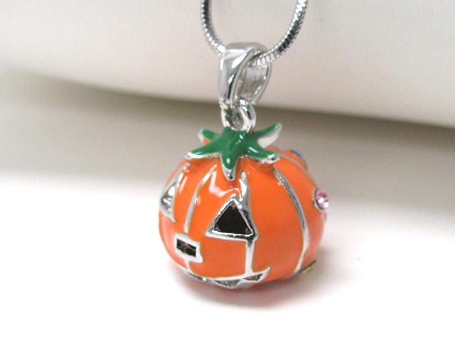 Made in korea whitegold plating halloween theme pumpkin head pendant necklace
