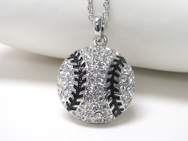 Made in korea whitegold plating crystal stud large baseball pendant necklace
