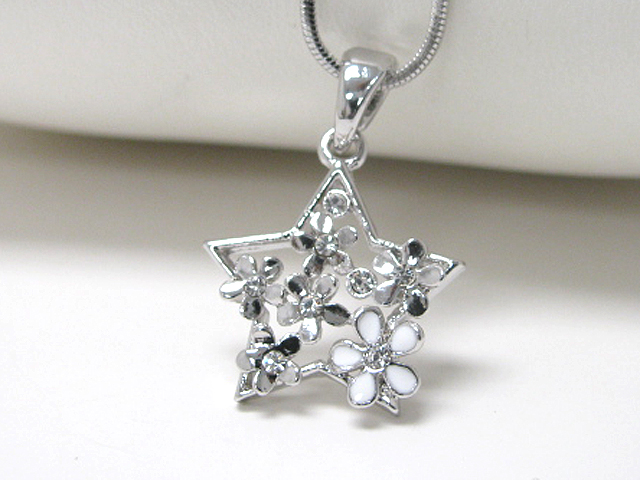 Made in korea whitegold plating crystal stud epoxy flower deco star pendant necklace