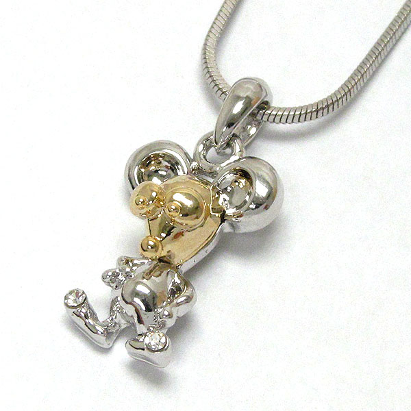 Made in korea whitegold plating two tone mouse pendant necklace