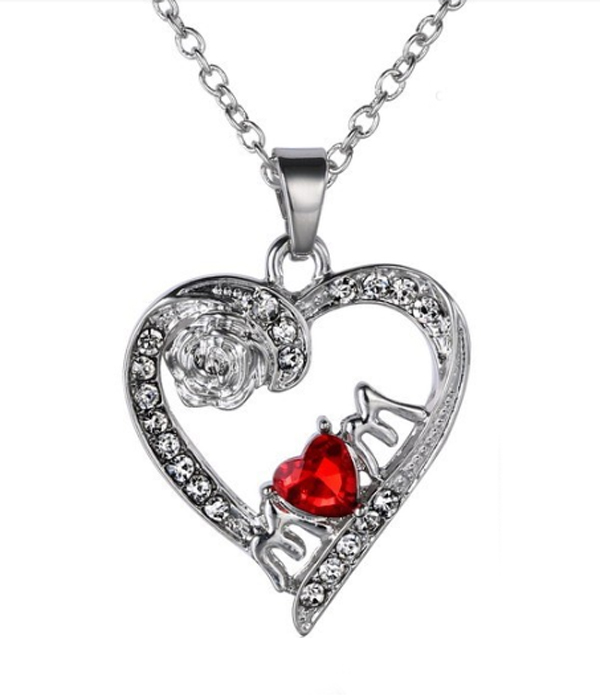 Crystal mom heart pendant necklace