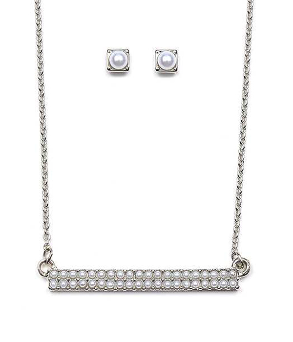 Simple pearl bar necklace set