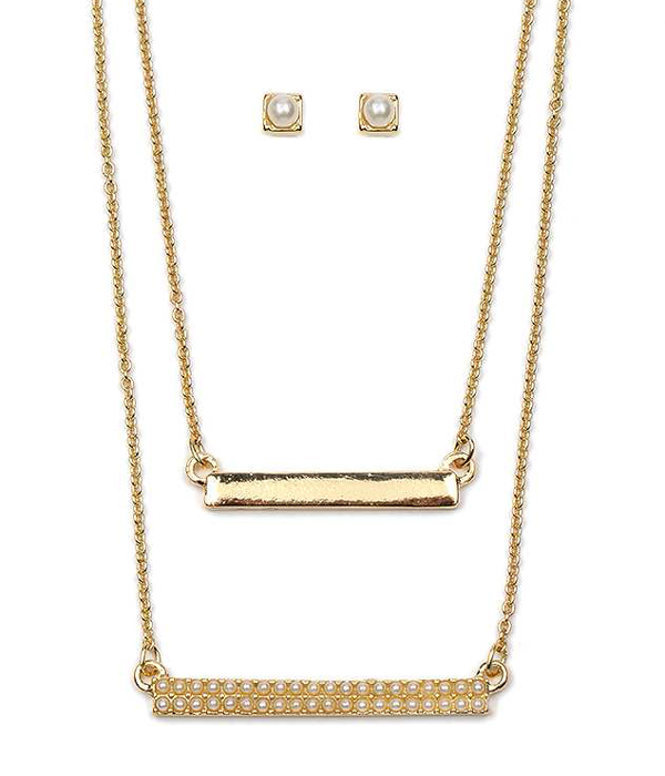 DOUBLE PEARL BAR NECKLACE SET
