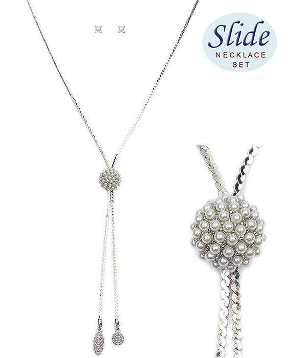 Pearl ball slide lariat necklace set
