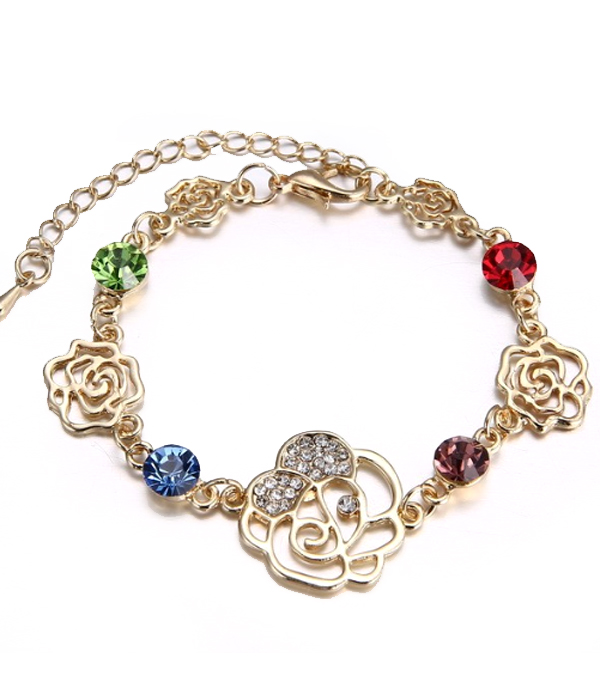 Crystal rose link bracelet