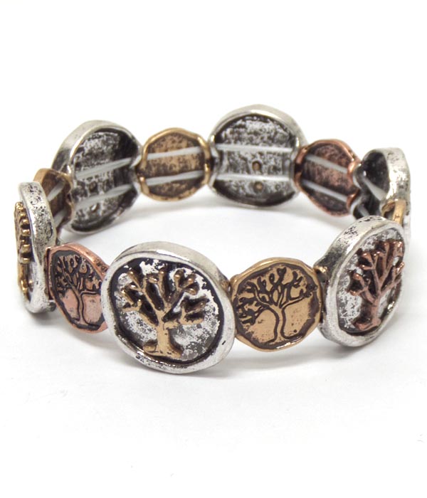 Multi metal life tree linked bracelet 