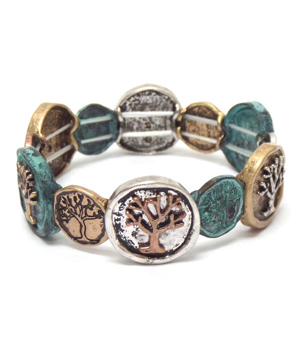 Multi metal life tree linked bracelet