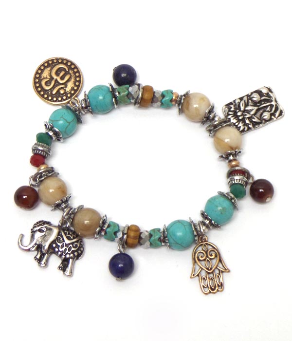 Multi genuine stones charm bracelet 