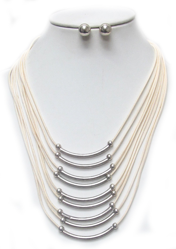 Multi layered suede metal bar necklace set