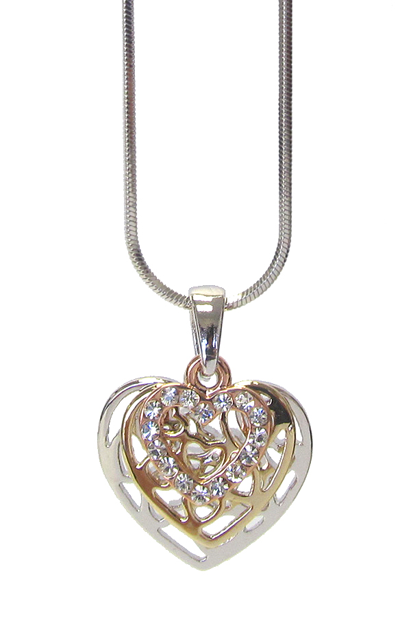 WHITEGOLD PLATING CRYSTAL HEART PENDANT NECKLACE