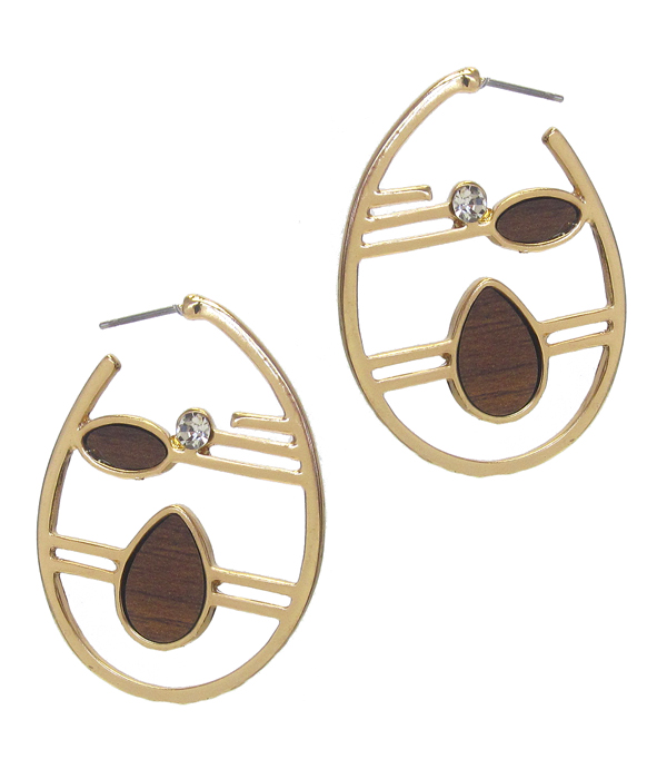 METAL AND WOOD MIX TEARDROP EARRING