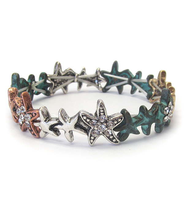 Crystal multi starfish stretch bracelet