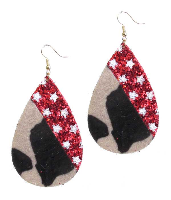 PATRIOTIC AMERICAN FLAG AND ANIMAL PRINT TEARDROP EARRING