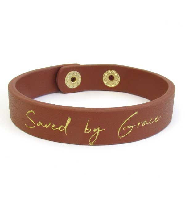 Religious theme leatherette bracelet - saved by grace