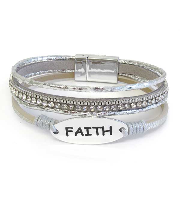 Religious inspiration multi leatherette magnetic bracelet - faith