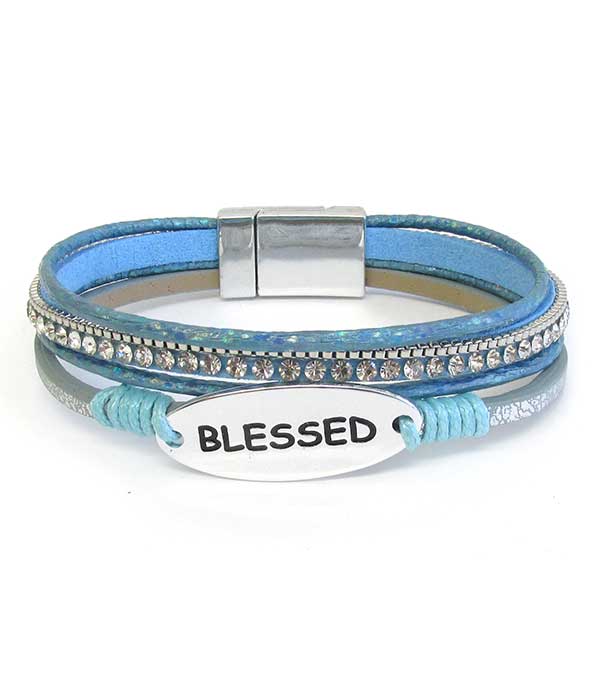 Religious inspiration multi leatherette magnetic bracelet - blessed