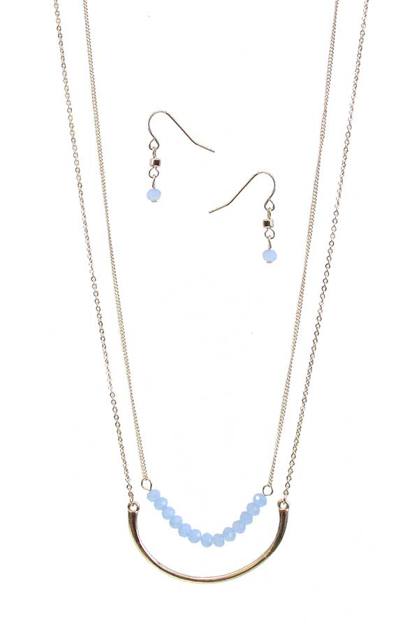 MULTI FACET GLASS BEAD AND METAL BAR DOULBE LAYER NECKLACE SET