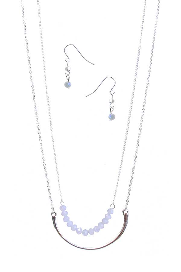 Multi facet glass bead and metal bar doulbe layer necklace set