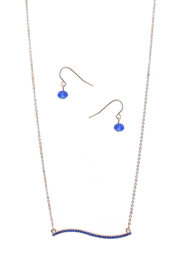 Wave crystal bar pendant necklace set