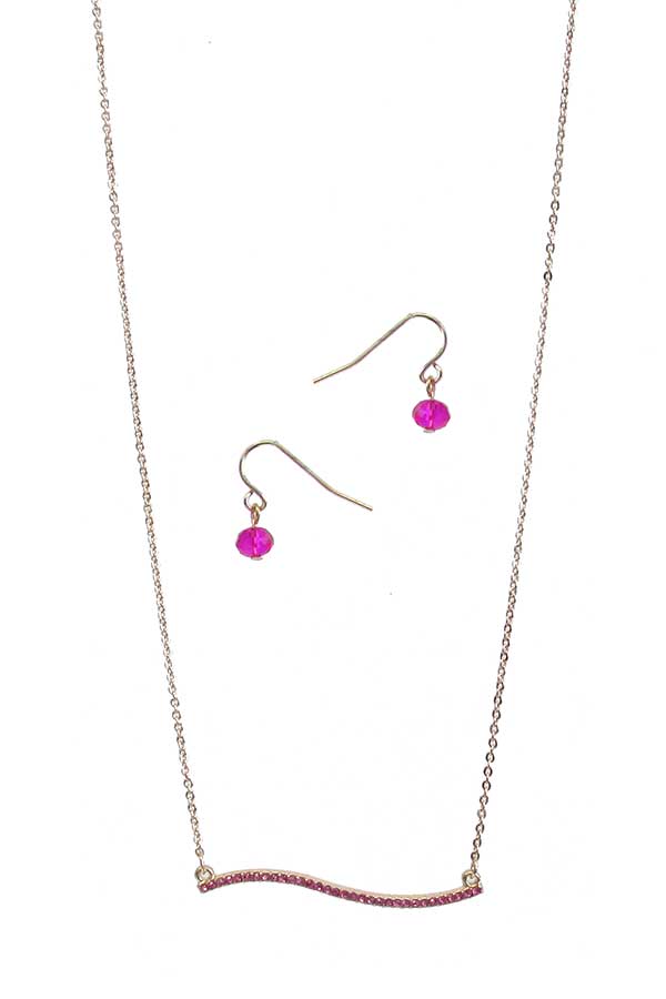 Wave crystal bar pendant necklace set