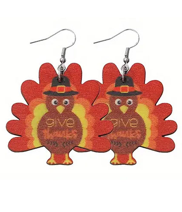 Thanksgiving theme turkey wood earring