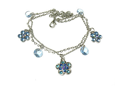 Crystal flower charm double line anklet