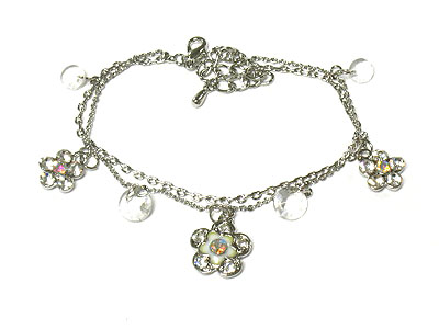 Crystal flower charm double line anklet