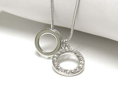 Made in korea whitegold plating dual crystal round pendant necklace