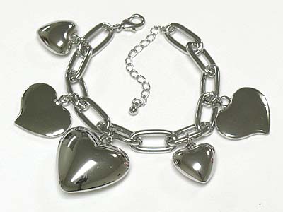 High polish metal puffy heart charm dangle bracelet