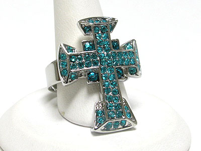 Crystal antique cross adjustable size ring