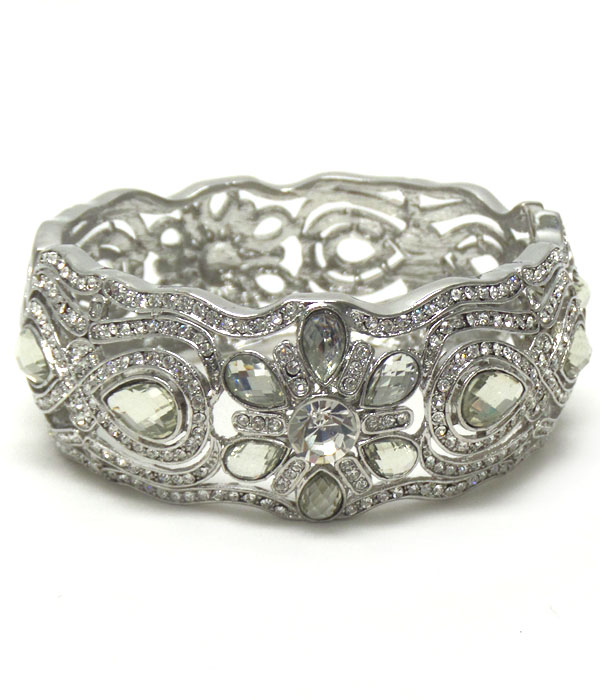 Pave crystal flower magnetic bangle