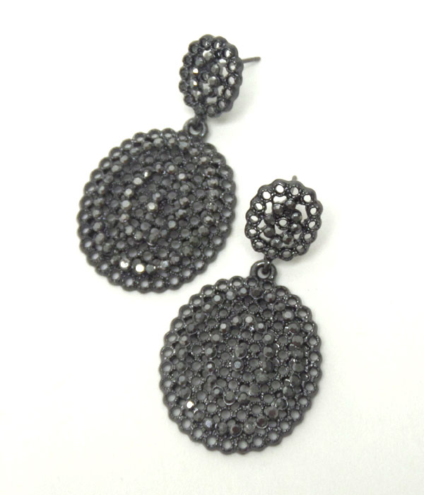 Premier electro plating crystal and metal filigree disk drop earring