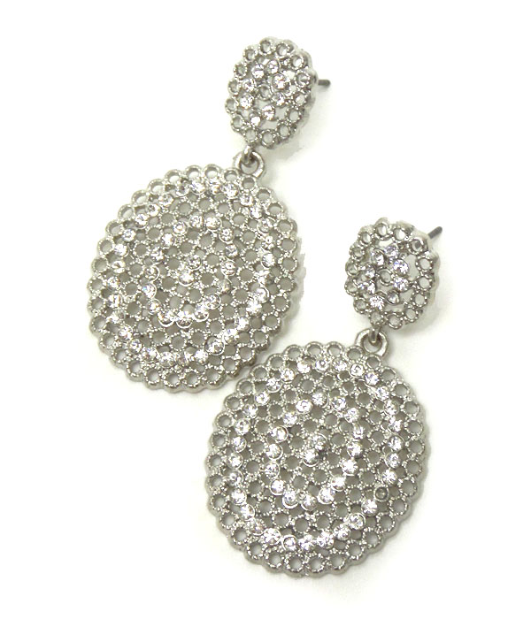 Premier electro plating crystal and metal filigree disk drop earring