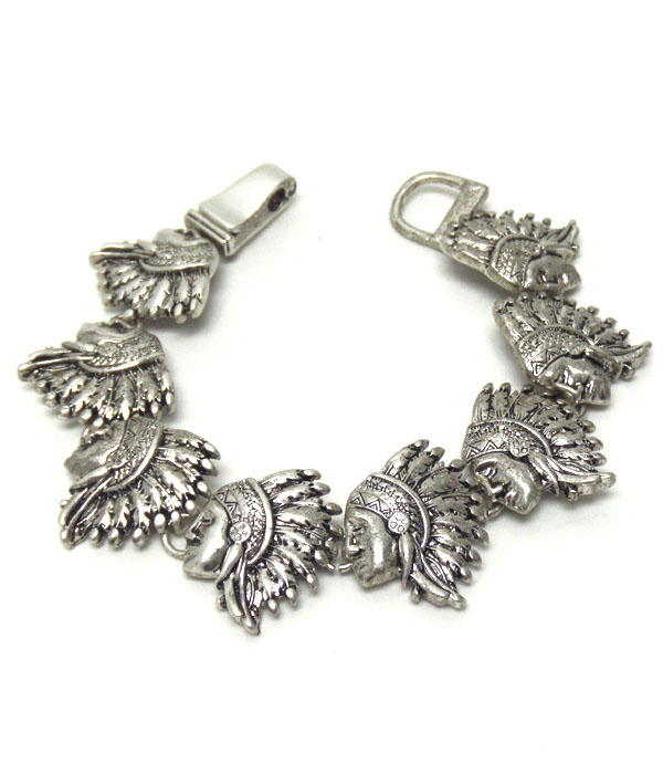 Textured metal native american indian magnetic bracelet