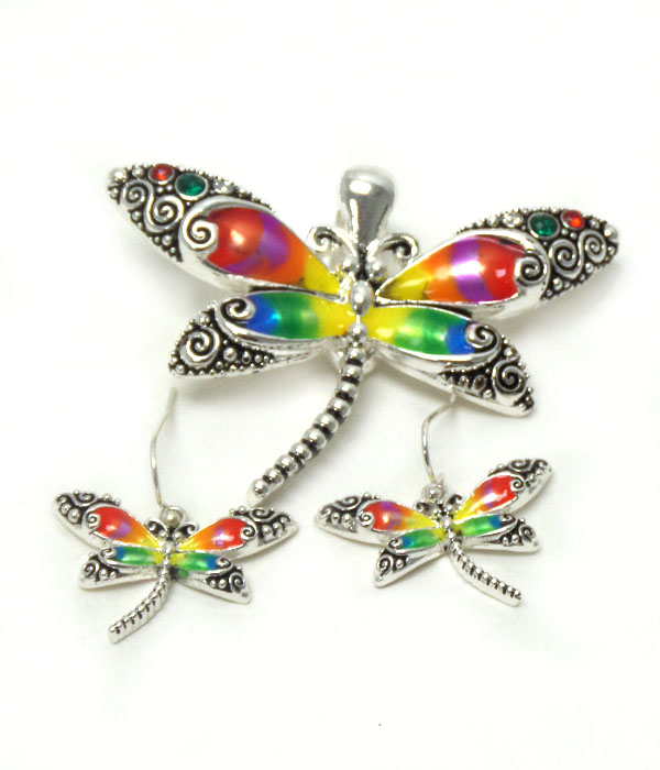Dragonfly with abalone  magnetic pendant set